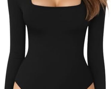 MANGOPOP Women’s Square Neck Long Sleeve Tops Bodysuit