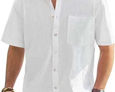 J.VER Men’s Cotton Linen Short Sleeve Shirts Casual Lightwei…