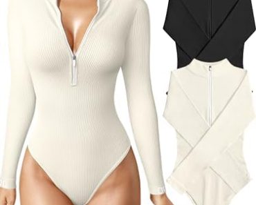 OQQ Women’s 2 Piece Bodysuits Sexy Ribbed One Piece Zip Fron…