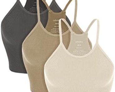 ODODOS Women’s Crop 3-Pack Washed Seamless Rib-Knit Camisole…