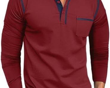 Angbater Fashion Men’s Henley Shirts Formal Dress Long Sleev…