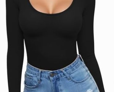 MANGOPOP Women’s Scoop Neck Long Sleeve Slim Fit T Shirt Tun…