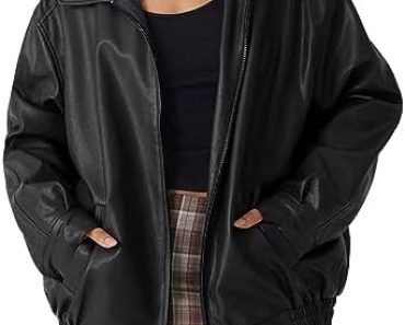 AUTOMET Women’s Oversized Jackets, Leather Faux Motorcycle P…