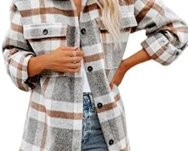 Beaully Women’s Flannel Plaid Shacket Long Sleeve Button Dow…