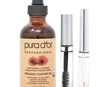 PURA D’OR Organic Castor Oil with 2 Bonus Brushes – 100% Pur…