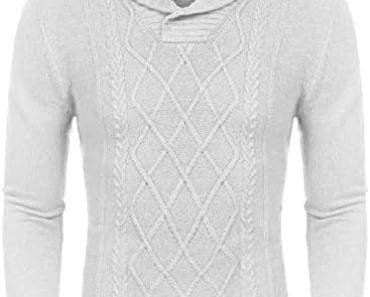 COOFANDY Men’s Shawl Collar Sweaters V-Neck Relaxed Fit Cabl…