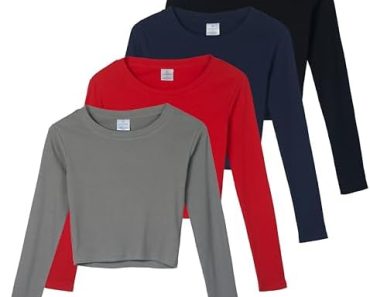 Real Essentials 4-Pack: Women’s Long Sleeve Ribbed Knit Cott…