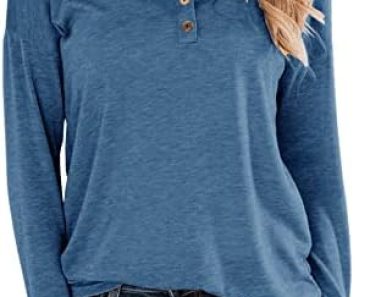 Topstype Women’s Long Sleeve Henley Tops Pullover with Butto…