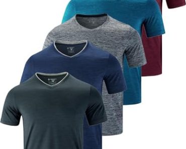 5 Pack Mens V-Neck Dry Fit T-Shirts, Active Athletic Short S…