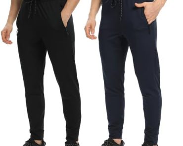 Men’s Dry Fit Jogger Sweatpants with Zipper Pockets 2-Pack T…
