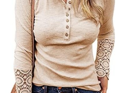 Kancystore Women’s Long Sleeve Tops Lace V Neck Button Down …