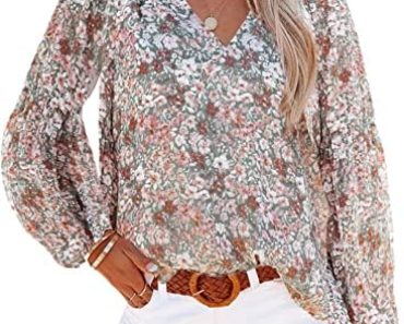 SHEWIN Women’s Casual Boho Floral Print V Neck Long Sleeve L…