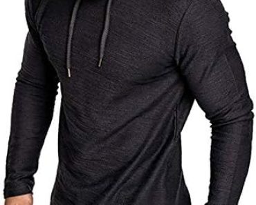 Men’s Casual Hooded T-Shirts – Fashion Short Sleeve Solid Co…