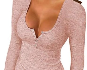 Farktop Womens V Neck Long Sleeve Shirts Low Cut Slim Fitted…