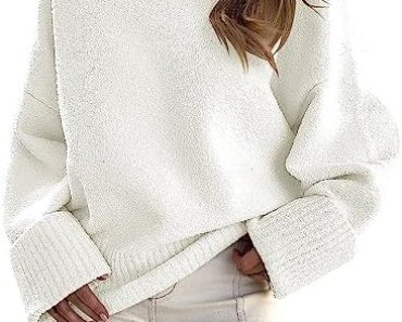 ANRABESS Women’s Crewneck Long Sleeve Oversized Fuzzy Knit C…