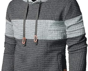 Qichic Men’s Sweatshirts Long Sleeve Pullover Patchwork Plai…