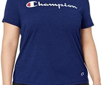 Champion Women’s Plus Jersey V-Neck Tee, Script Logo