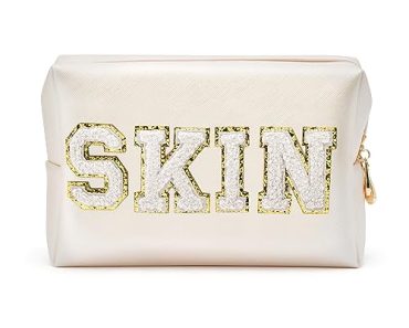 Y1tvei Preppy Patch SKIN White Chenille Letter Cosmetic Bag …