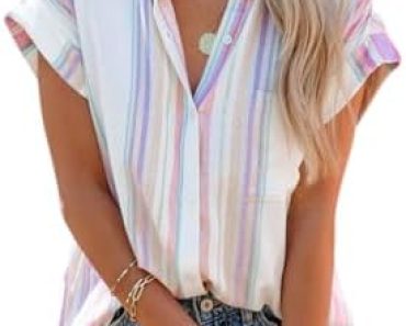 Aoudery Womens Button Down Shirts Short Sleeve Summer Linen …