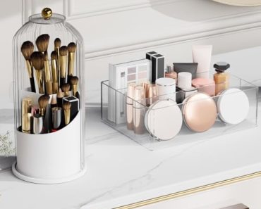 FUNARTY Makeup Brush Holder with Lid with Clear Makeup Organ…