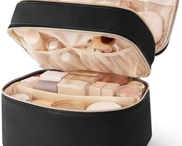 HBlife Double Layer Travel Makeup Bag Portable Cute Leather …