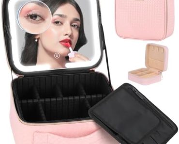 Aiborke Travel Makeup Bag with Led Mirror Makeup Case with L…