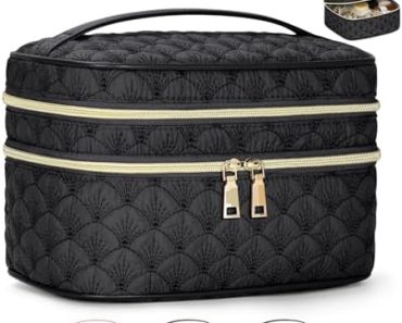 IGOLUMON Travel Makeup Bag Double Layer Make Up Bag Portable…