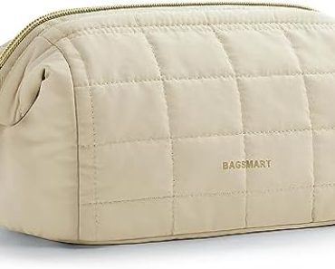 BAGSMART Makeup Bag Cosmetic Bag Wide Open, Beige, M, Wide-o…