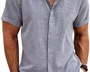 COOFANDY Men’s Linen Shirts Short Sleeve Casual Shirts Butto…