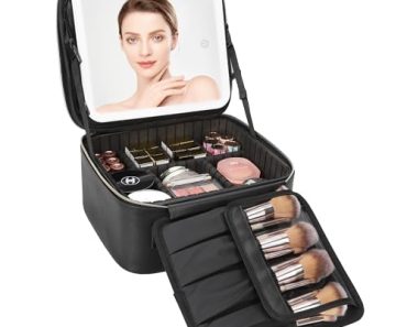 Relavel Travel Makeup Bag With LED Mirror, Cosmetic Train Ca…