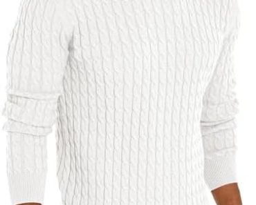 Askdeer Men’s Cable Knit Pullover Sweater Classic Crewneck S…