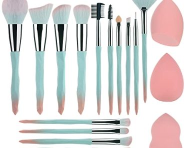 Pink blue gradient makeup brushes and makeup sponges set mak…