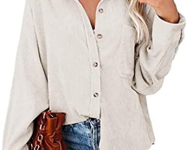 Astylish Women Corduroy Shirts Casual Long Sleeve Button Dow…