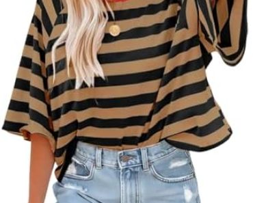 Dokotoo Tops for Women Striped 2024 Fashion T Shirts for Wom…