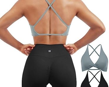 SUUKSESS Women 2 Piece Open Back Strappy Sports Bra Pack Twi…