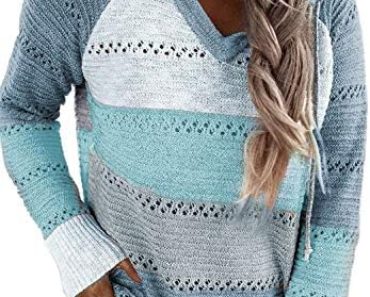 BLENCOT Women’s Lightweight Color Block Hooded Sweaters Draw…