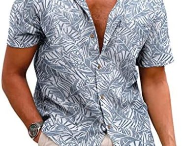 COOFANDY Men’s Hawaiian Floral Shirts Cotton Linen Button Do…