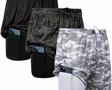 Ultra Performance 3 Pack Mens 2 in 1 Athletic Running Shorts…