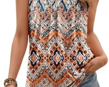 Ladlop Summer Square Neck Tank Tops for Women Pleated Loose …