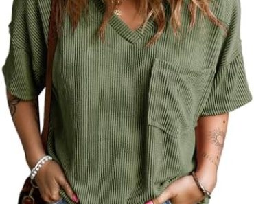 EVALESS Womens Fashion Short Sleeve Shirts Oversized Knitted…